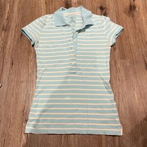 Baby Blue and White Striped American Eagle Polo Top